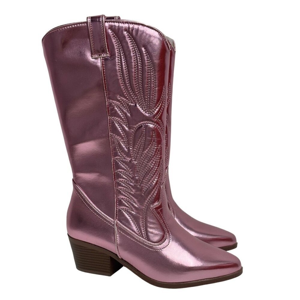 QUPID / Montana-73 / Pink Metallic / Chunky /  Heel Western / Cowboy Boots / Wit